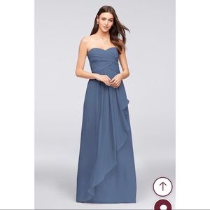 David’s Bridal Strapless Blue Bridesmaid Dress